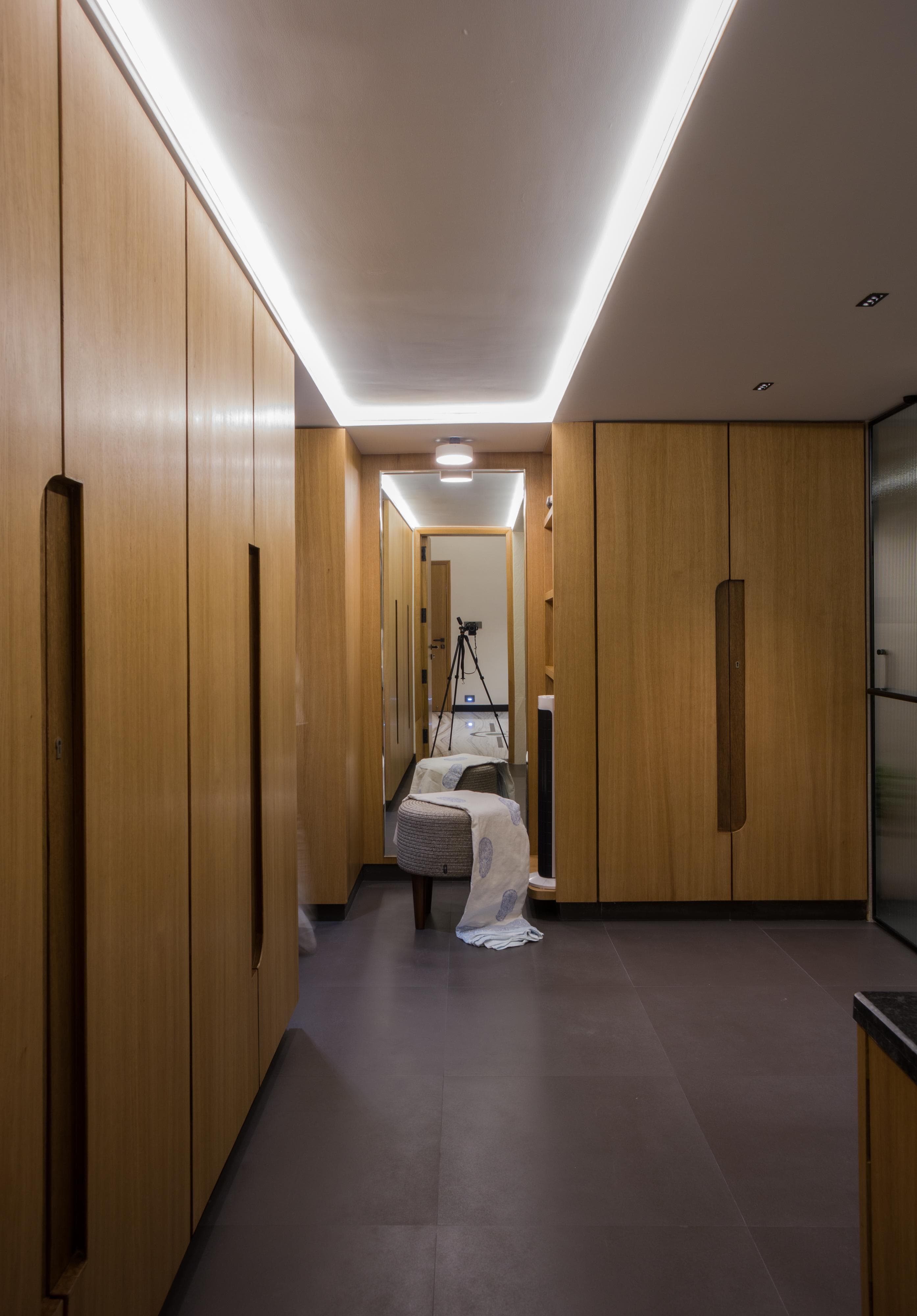 Wooden walls and glass panels in office