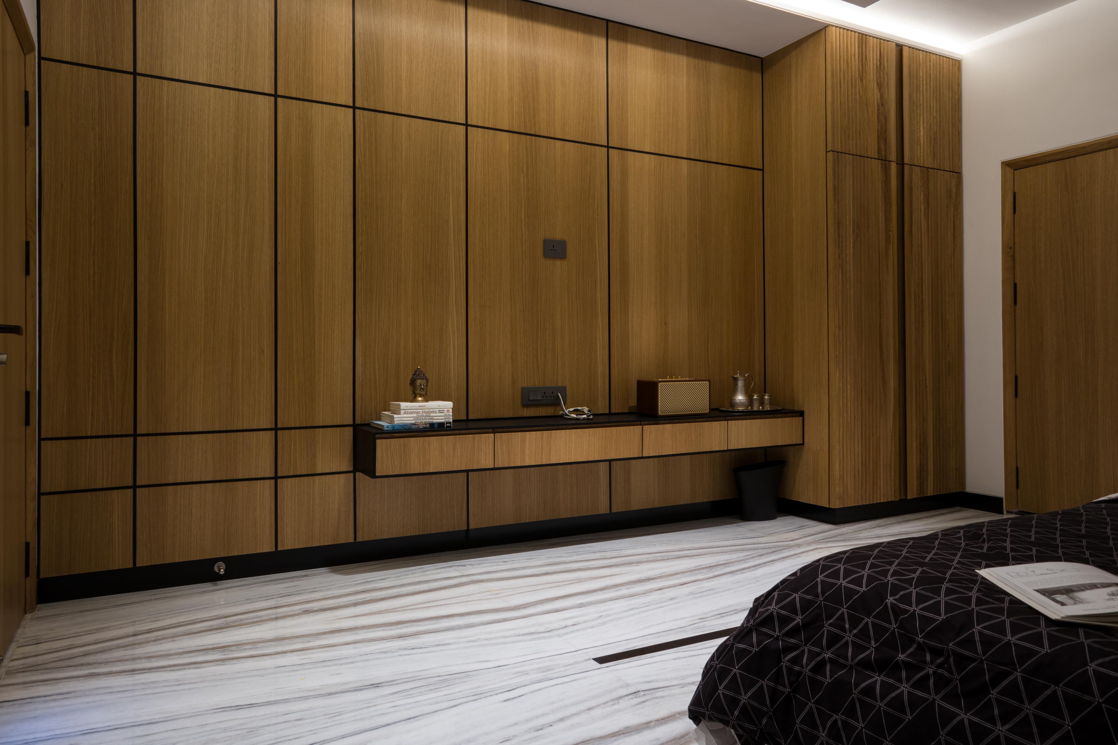 Modern office workspace with wooden finishes