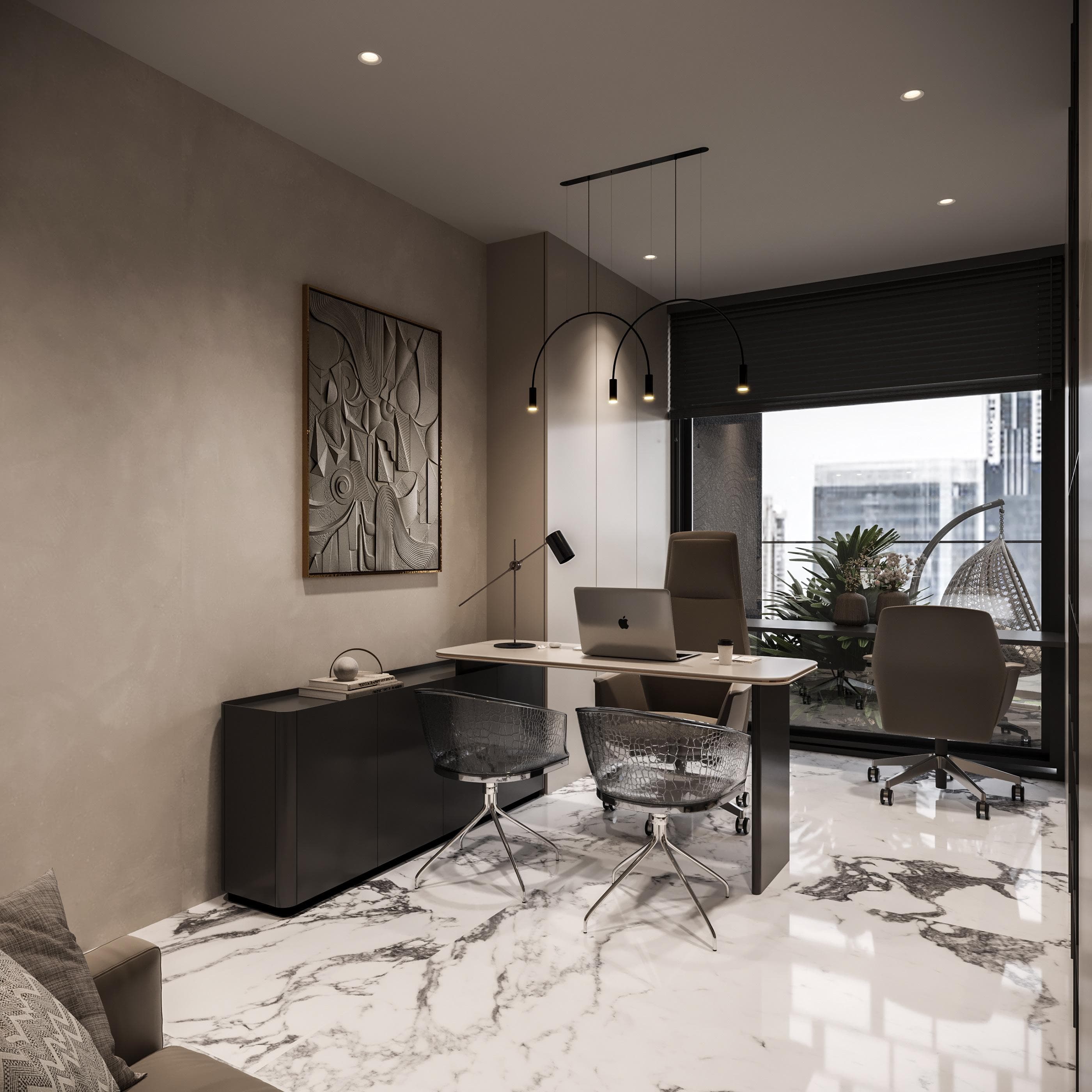 Glass partitioned office area