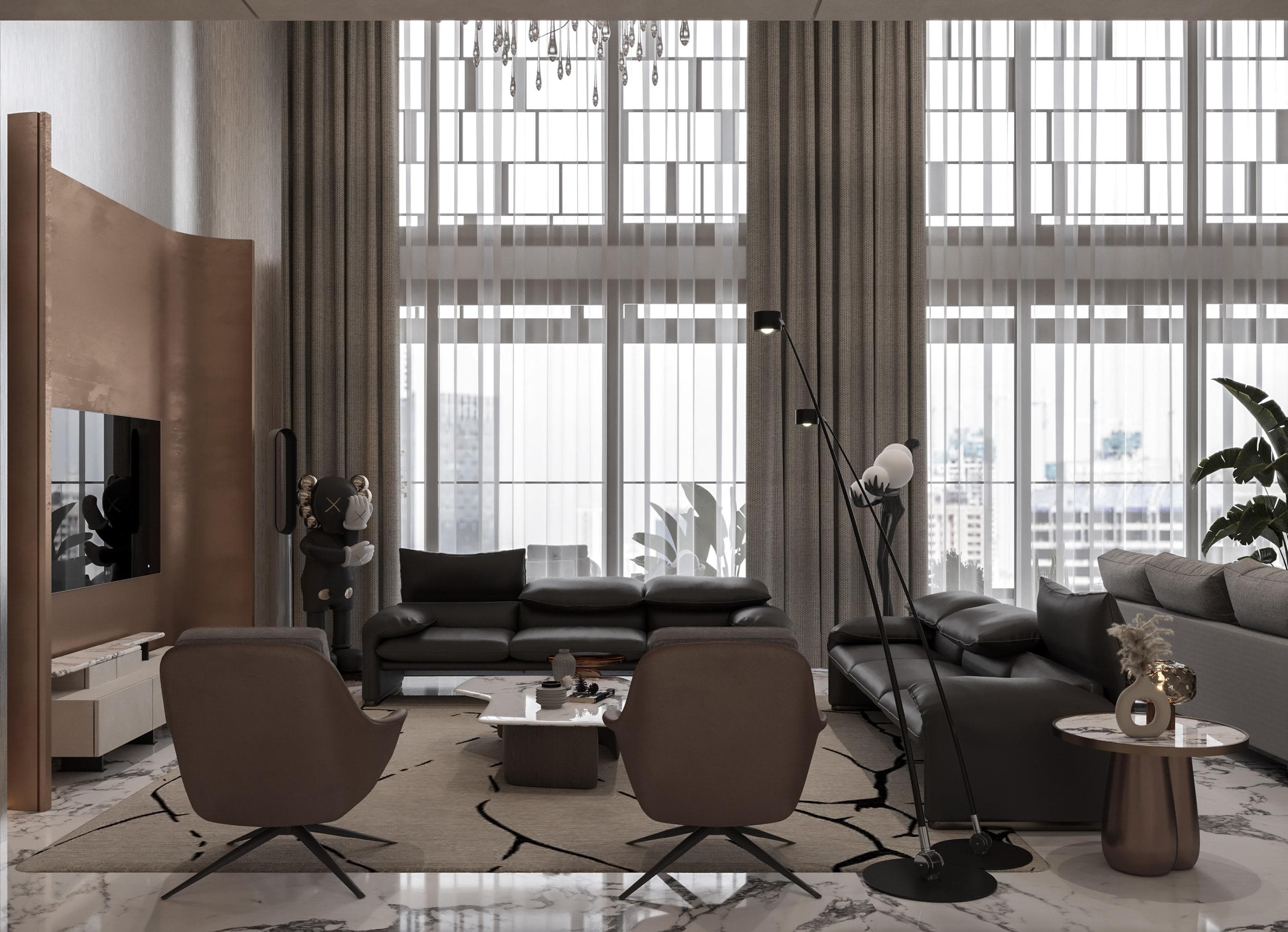 Work desks with modern decor and lighting