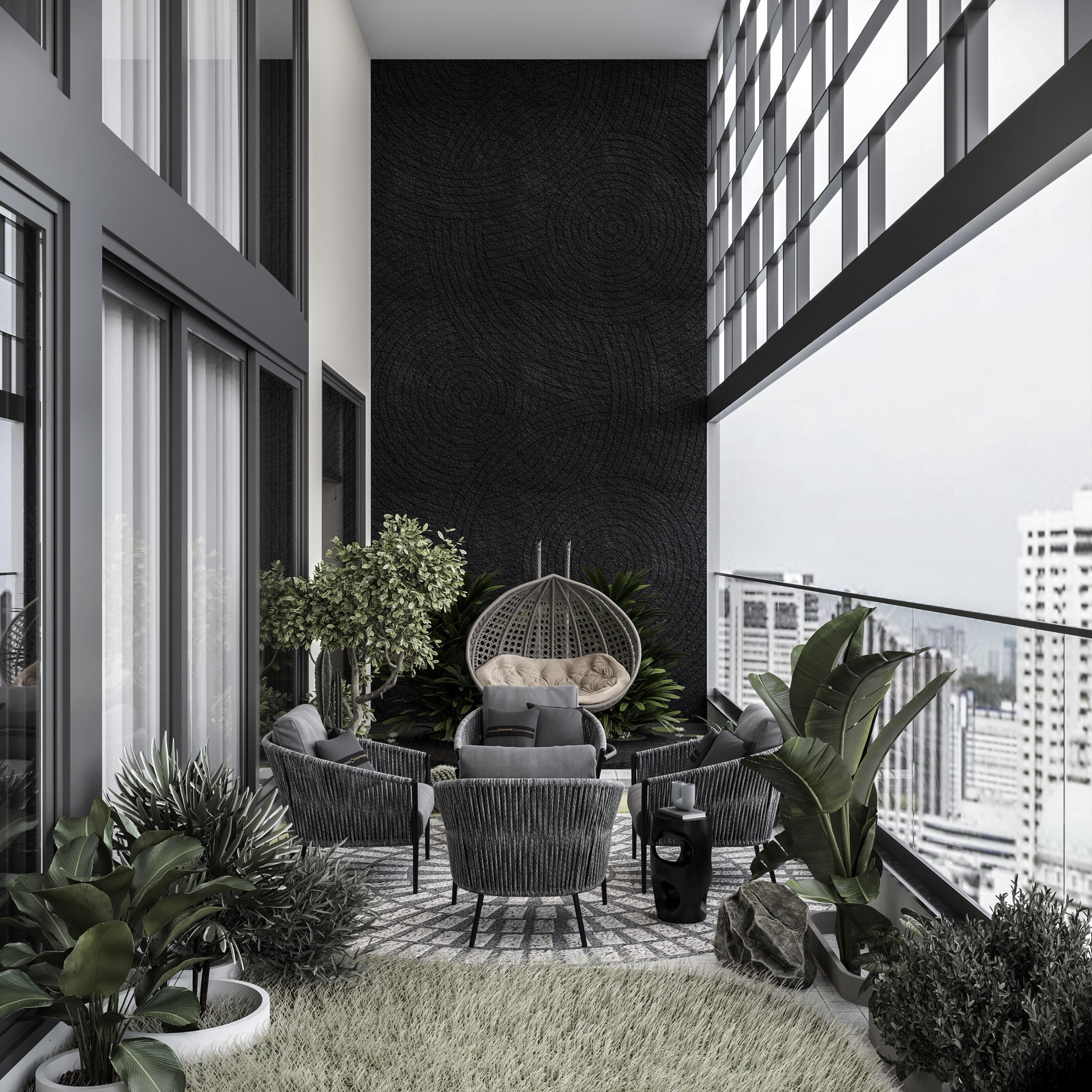 Conference table and natural light in office