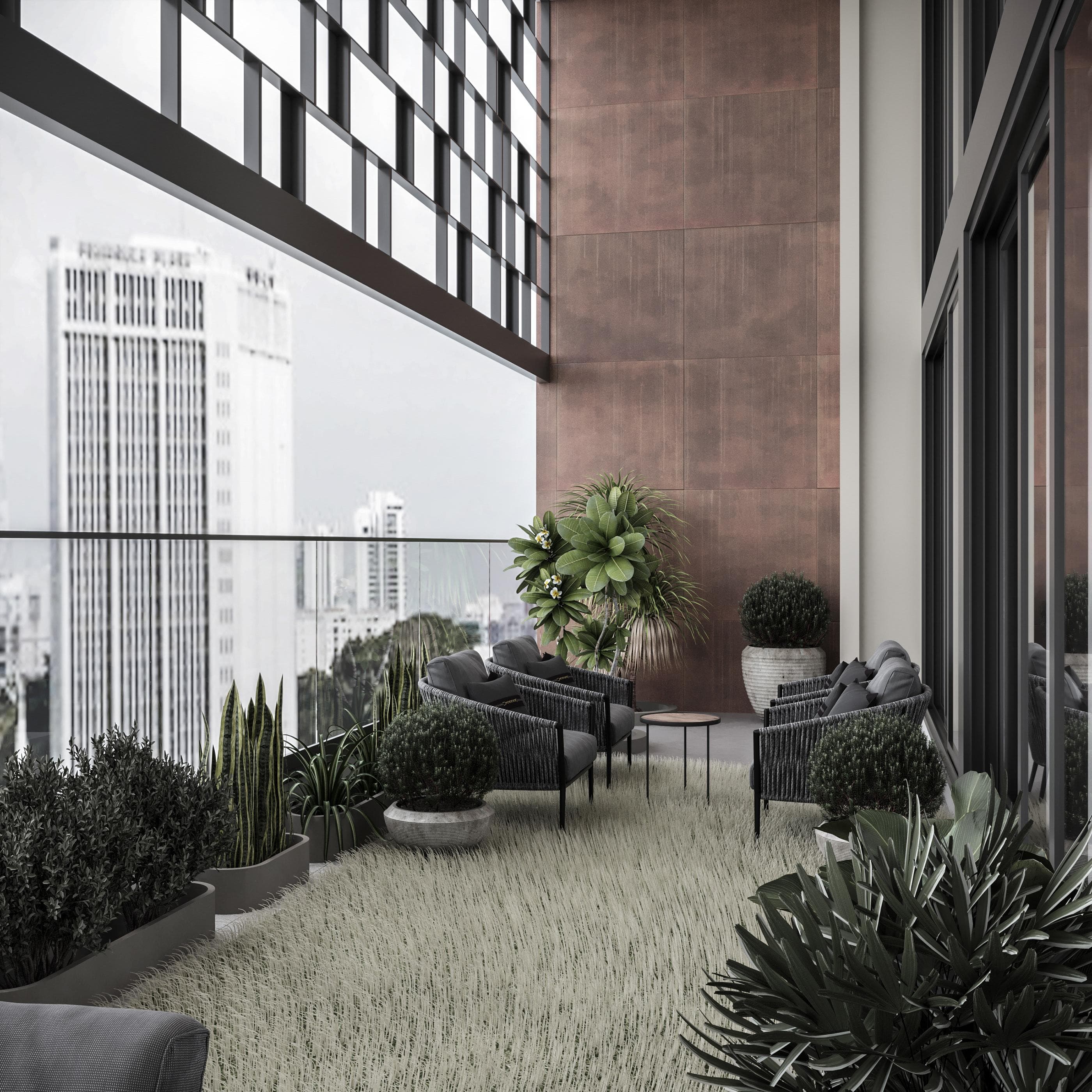 Conference table and natural light in office