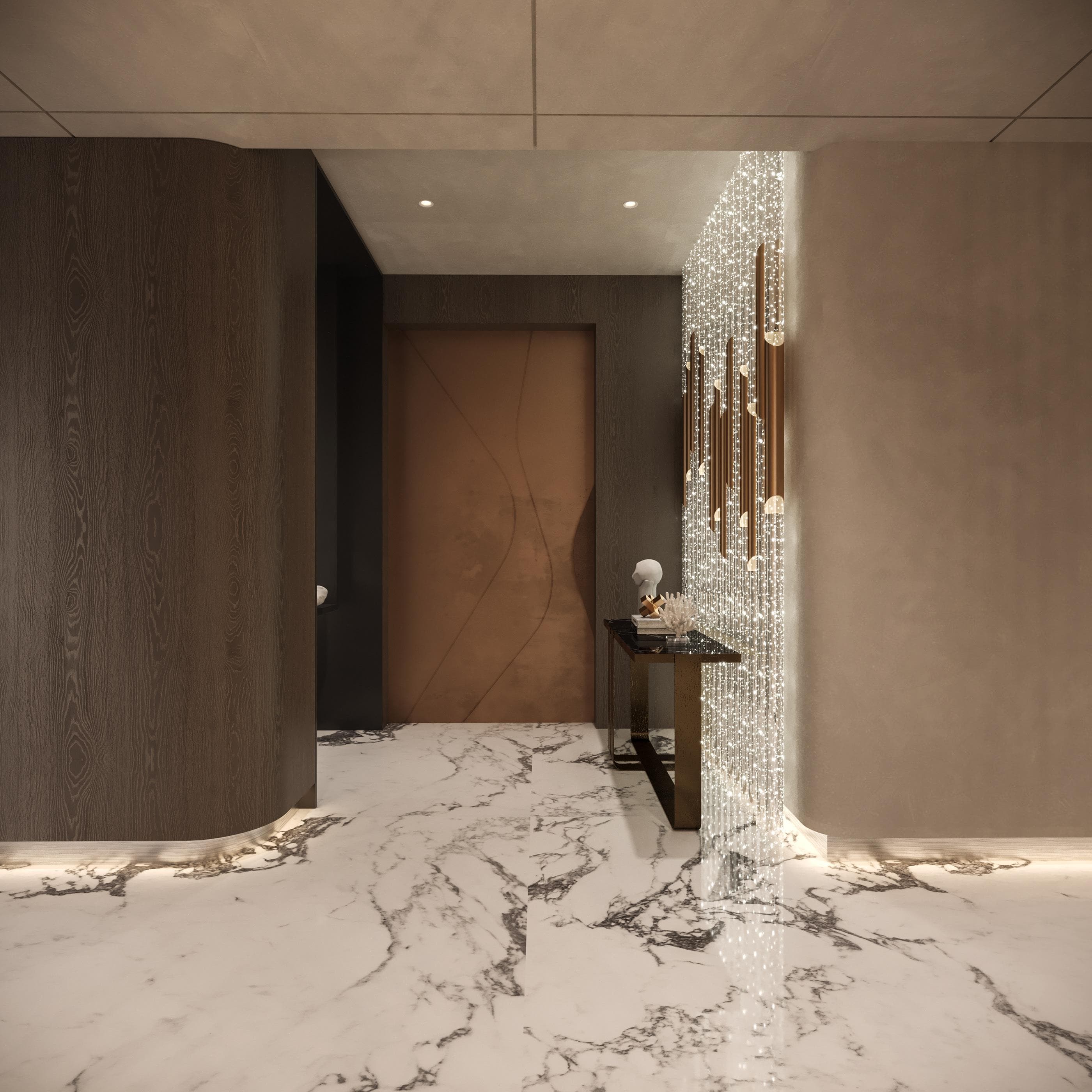 Close-up view of glass partitions