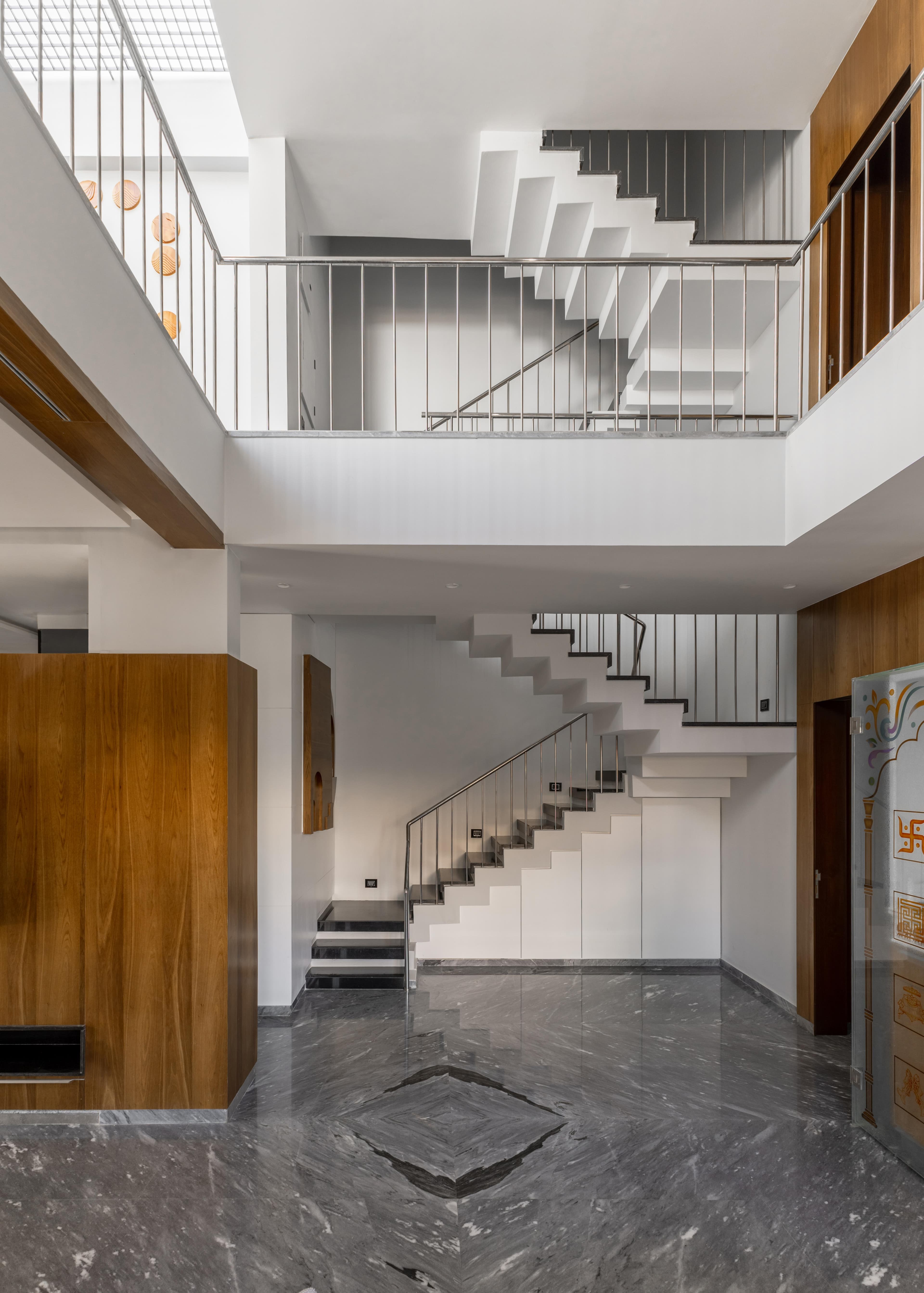 Wooden walls and glass panels in office