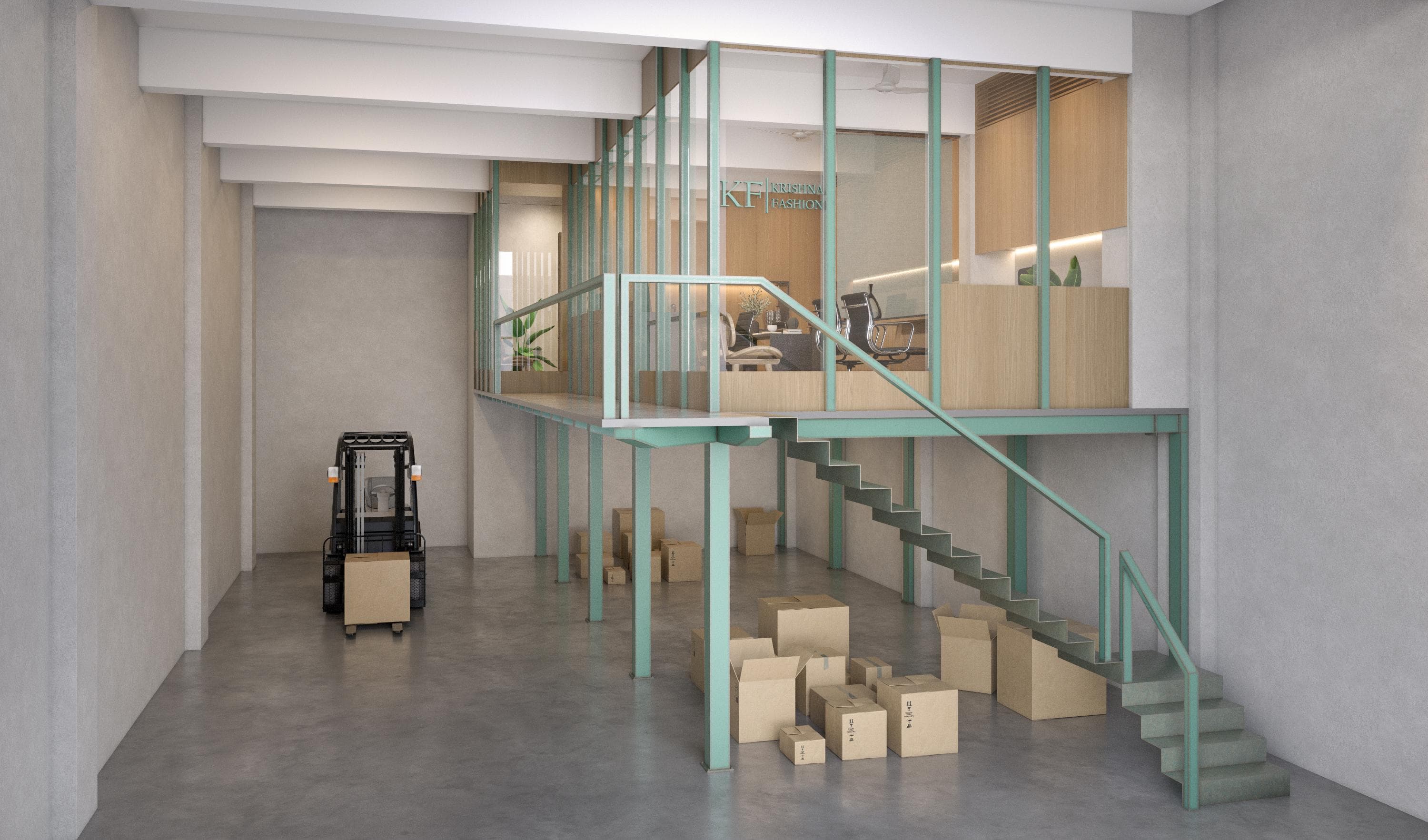 Close-up view of glass partitions