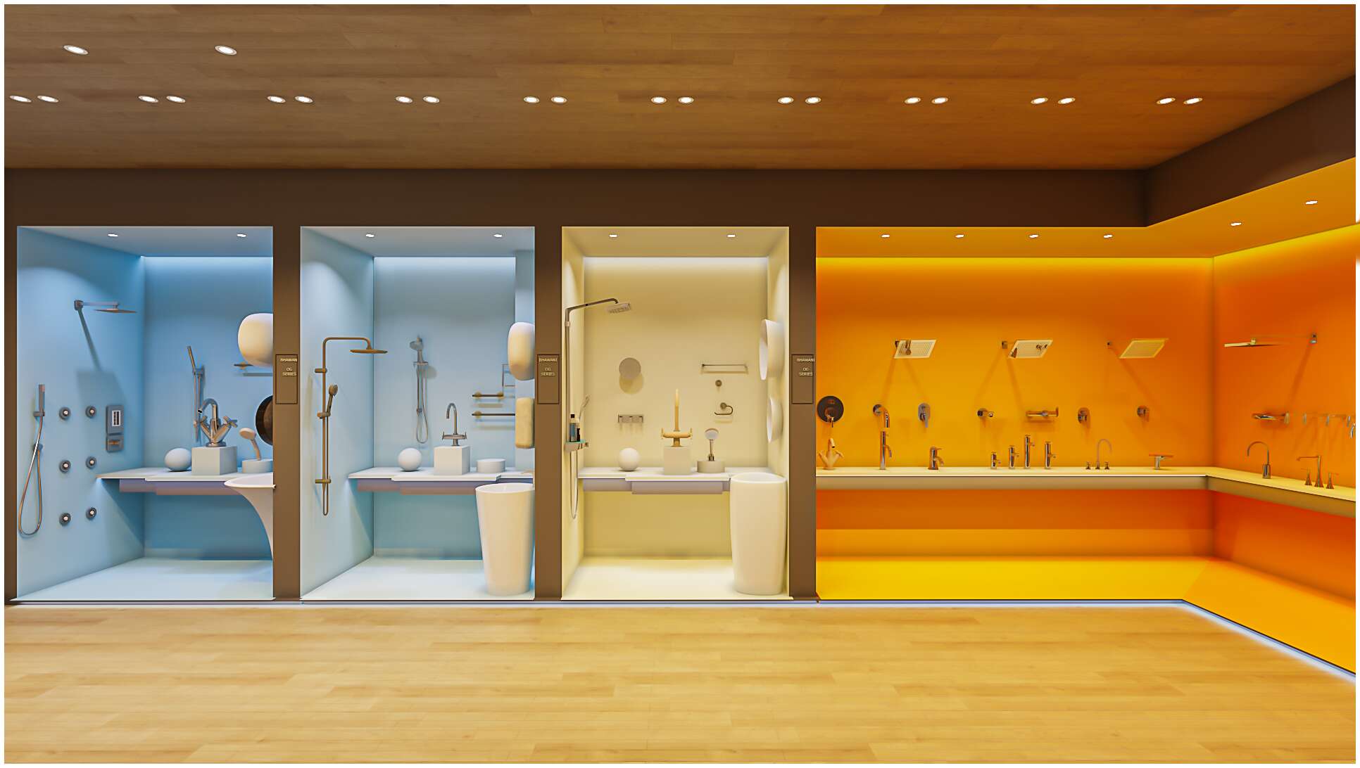 Close-up view of glass partitions