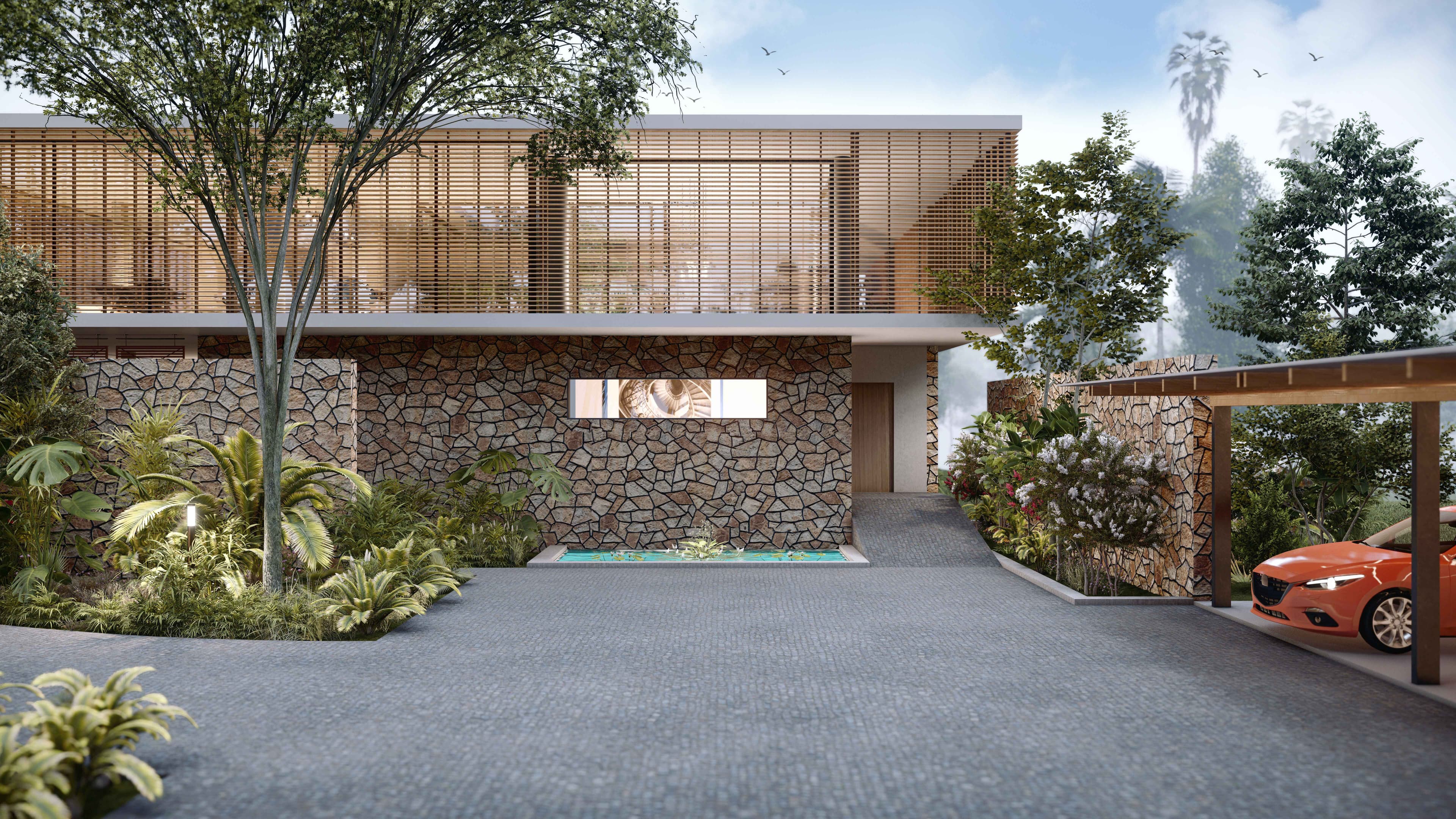 Corner view with wooden cabinetry