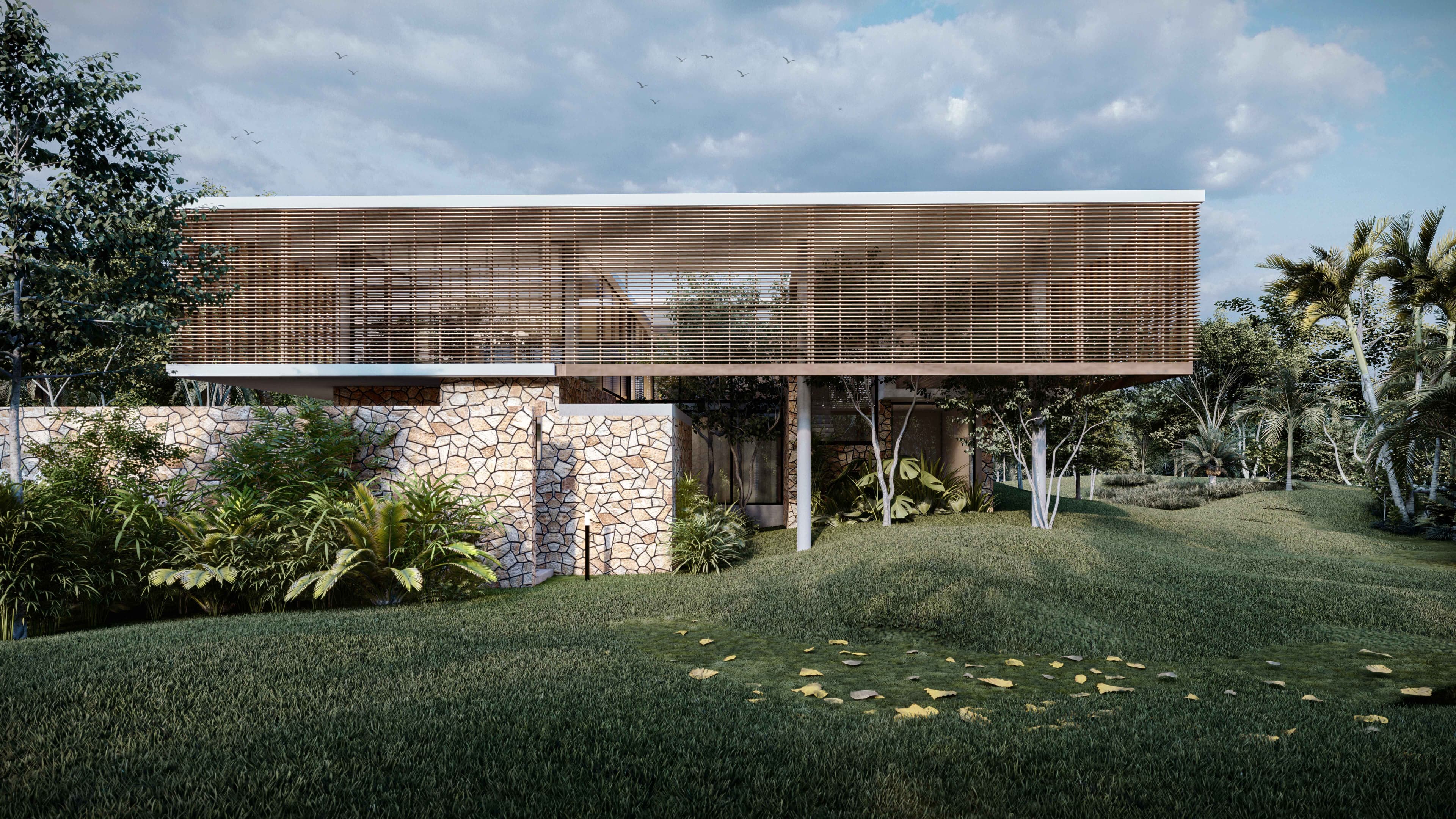 Modern office workspace with wooden finishes