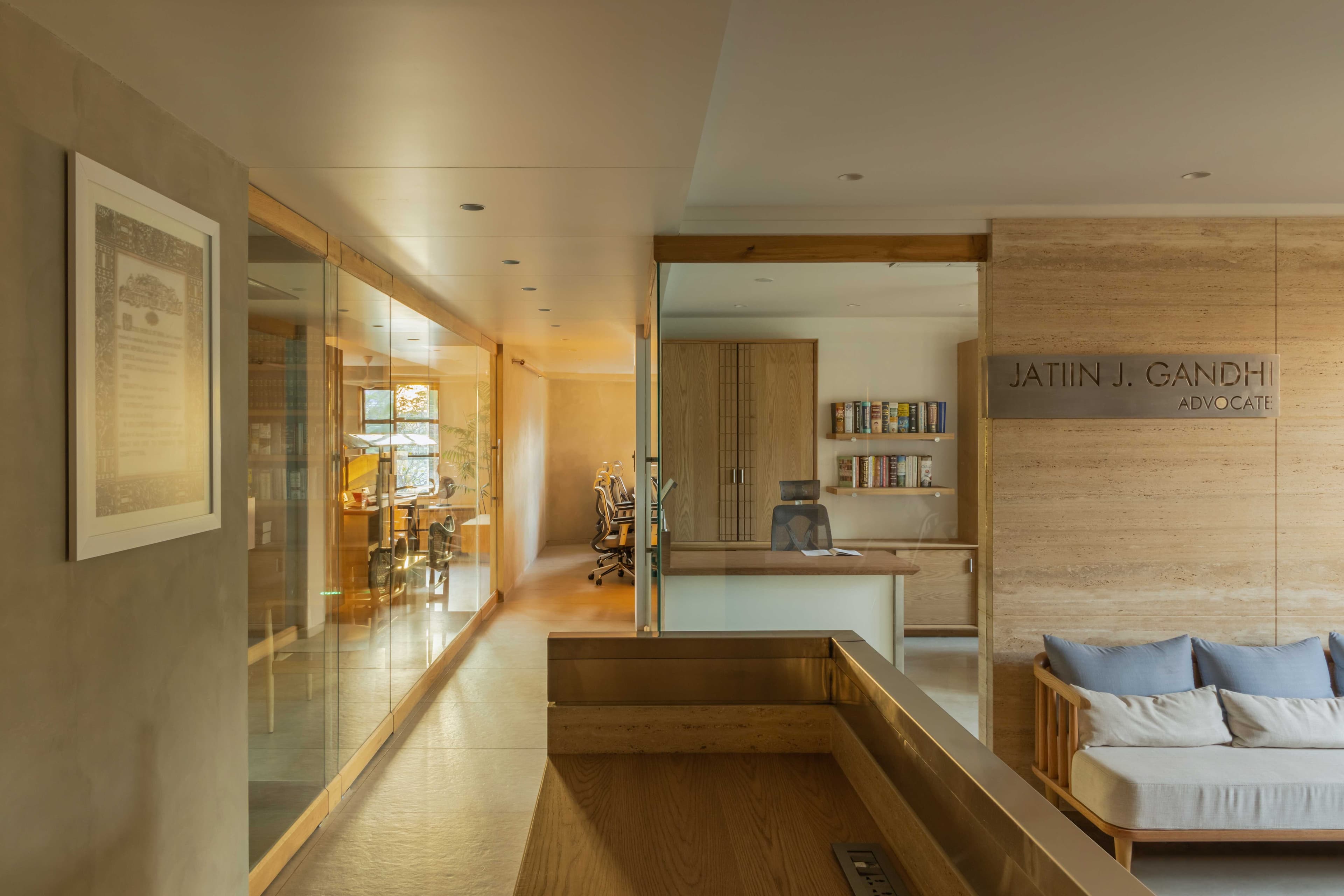 Conference table and natural light in office