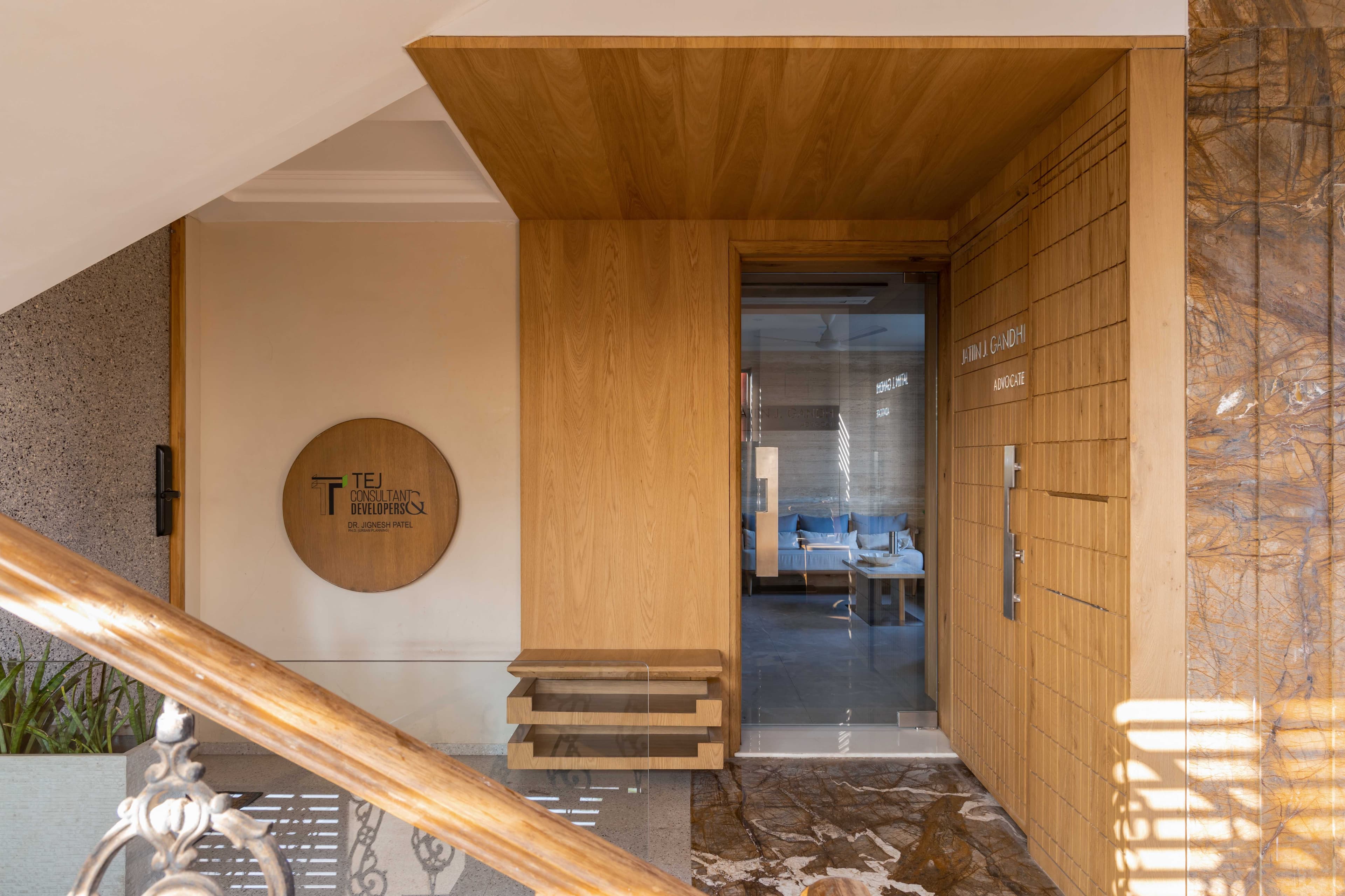 Wooden finishes combined with glass office space
