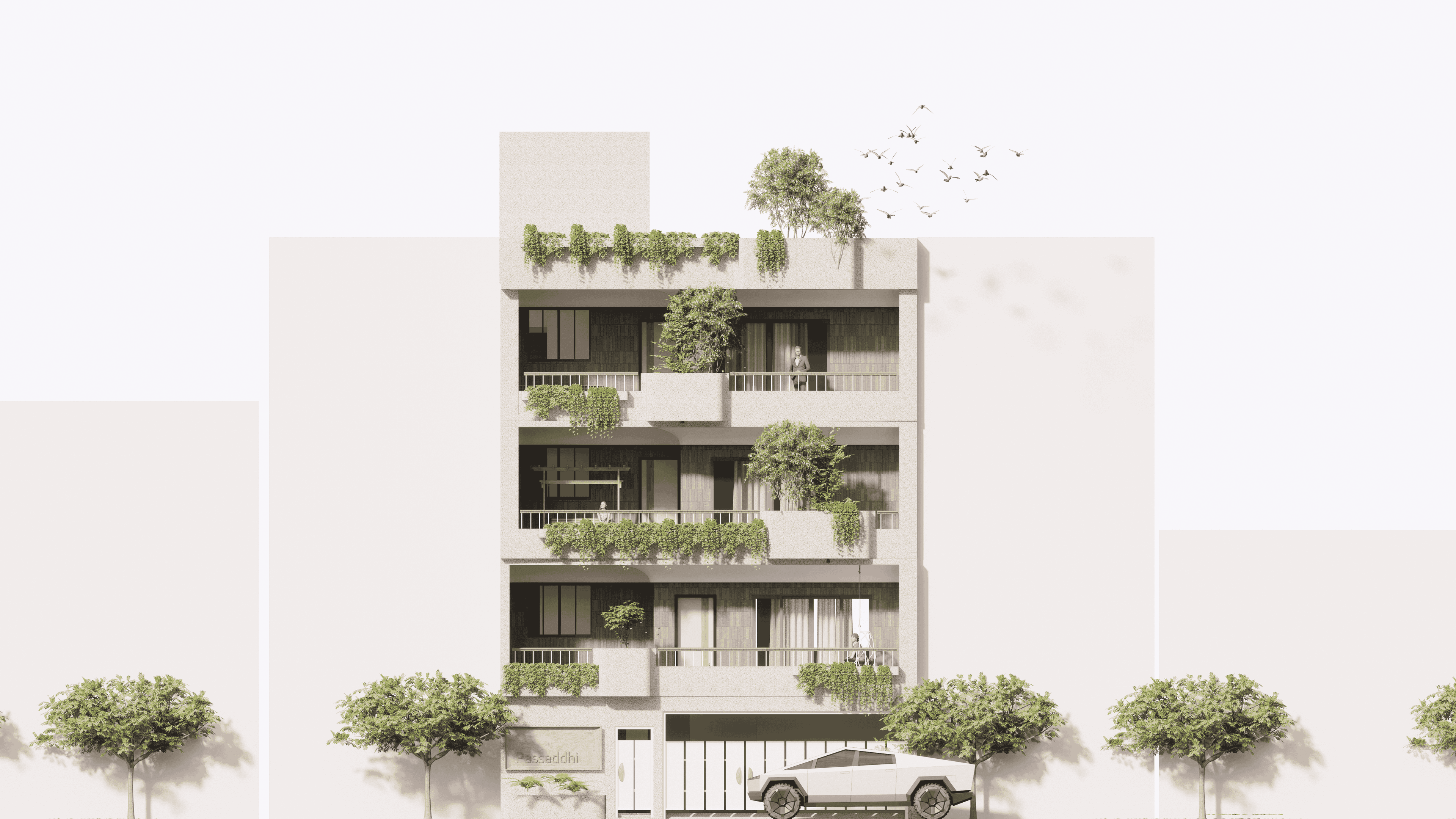 Corner view with wooden cabinetry