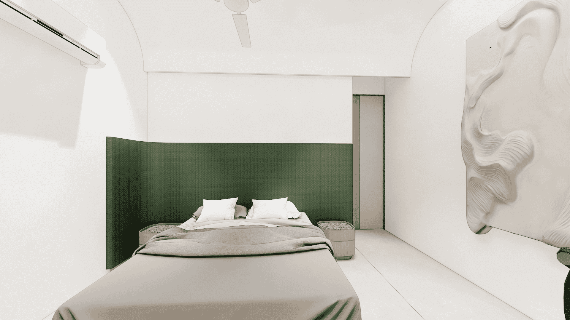 Close-up view of glass partitions